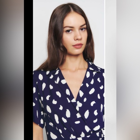 Reformation Danika Navy White Abstract Midi Shirt Dress Size S - Picture 12 of 12